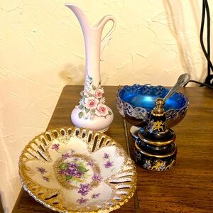 4pc Knickknack Collectibles, Lefton Japan Bud Vase, Soap Holder, Perfume Holder
